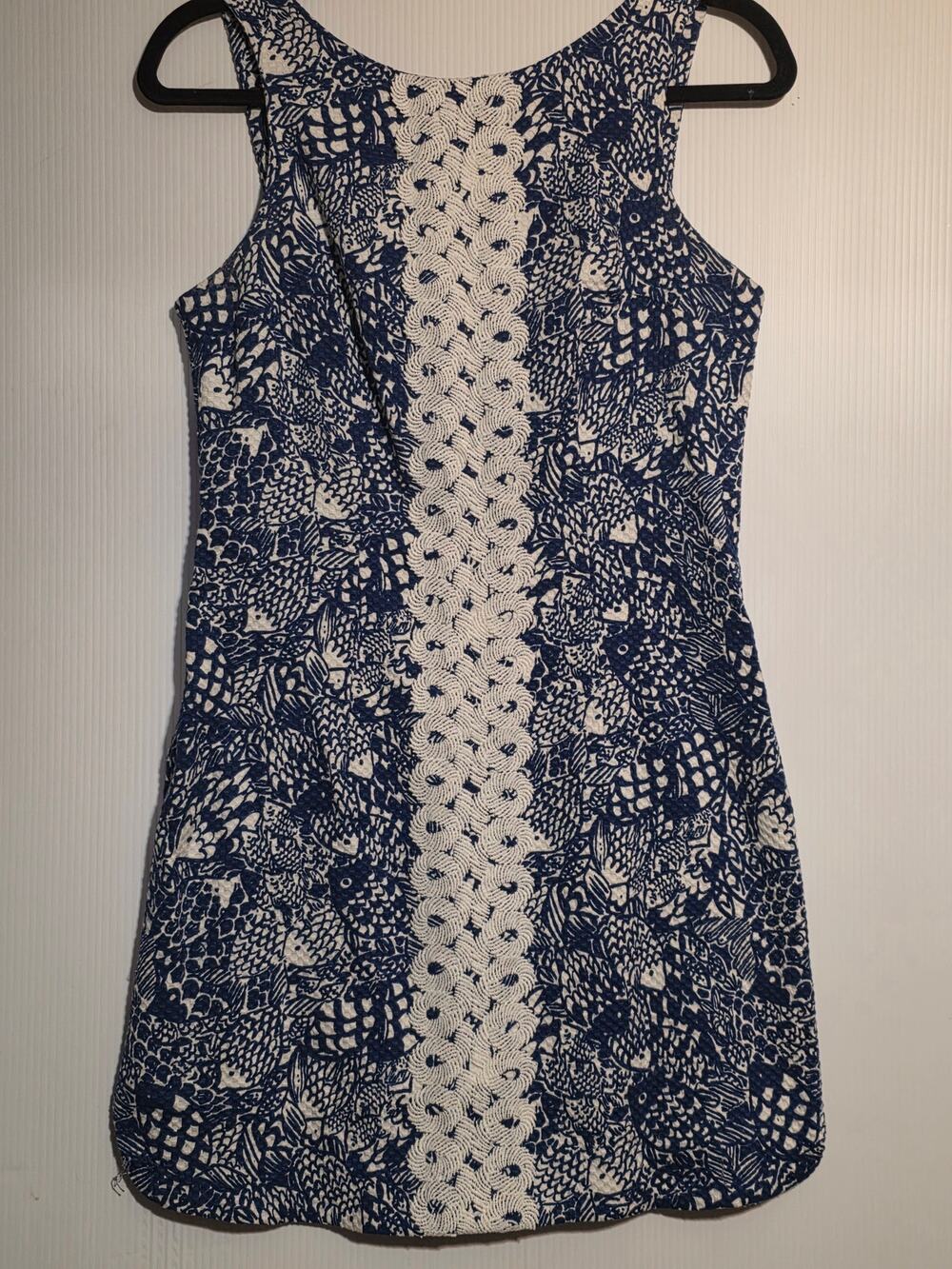 Lilly Pulitzer For Target Upstream Fish Print Shift Dress Size 4 Navy Blue White